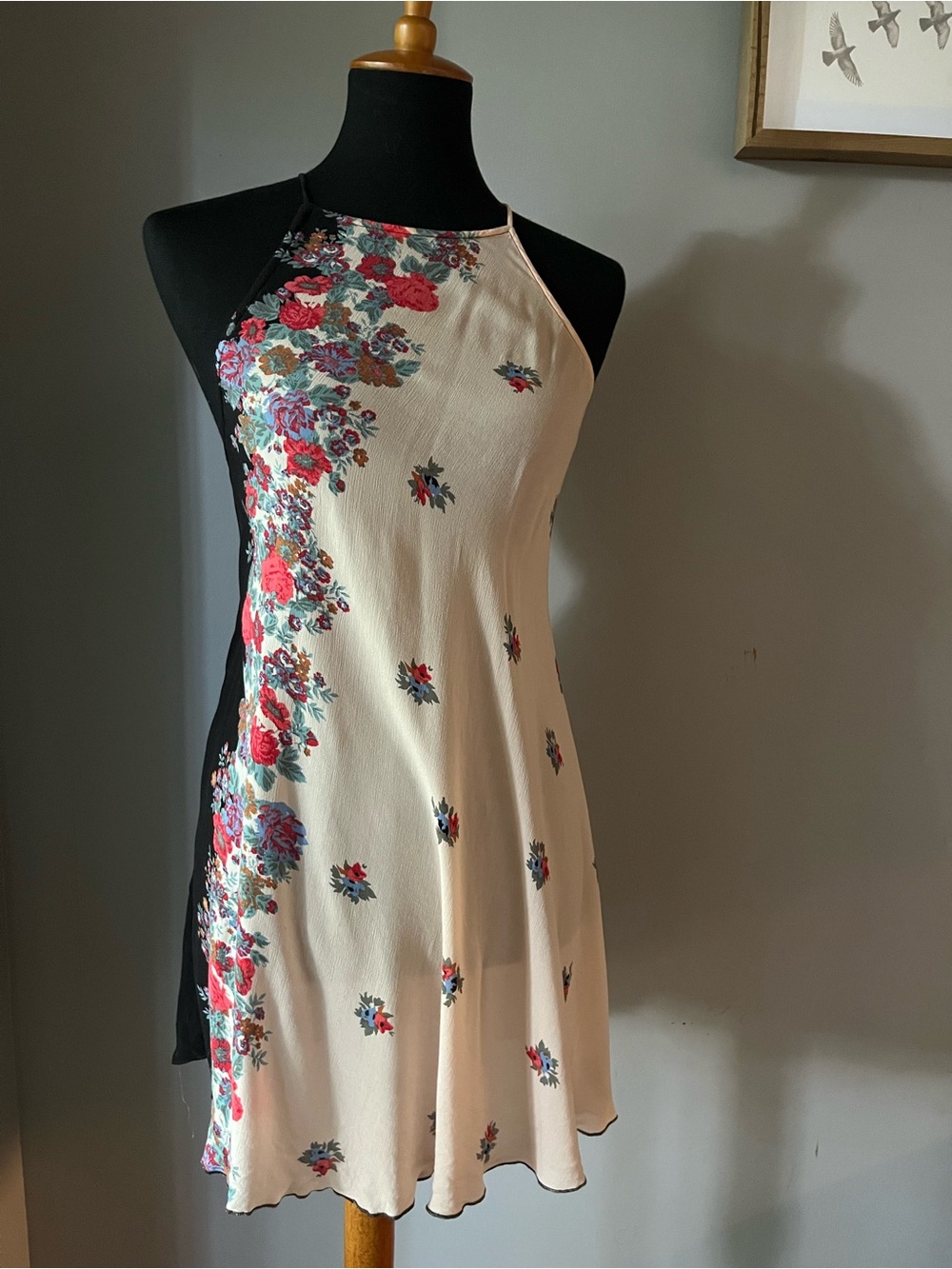 Intimately Free People Floral Halter Swing Slip Dress Nude & Black Boho Size XS - Picture 5 of 5